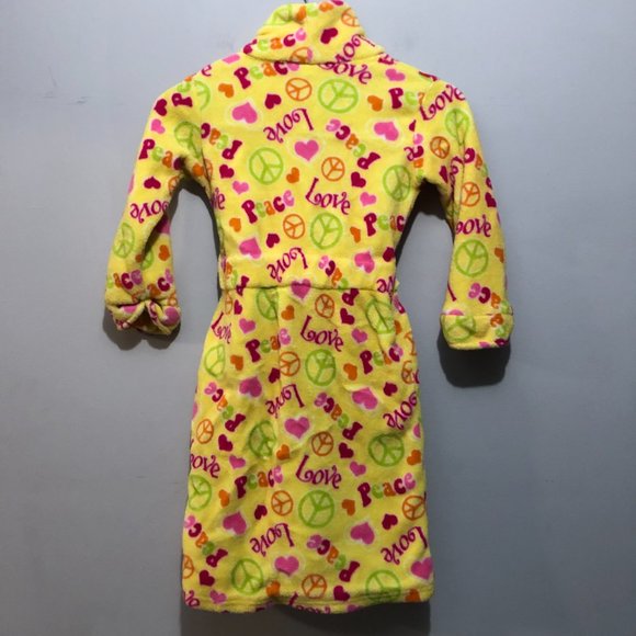 Sweet Sassy Girls Size Small (4/5) Tie Front Fuzzy Robe Yellow/Pink - Picture 7 of 8
